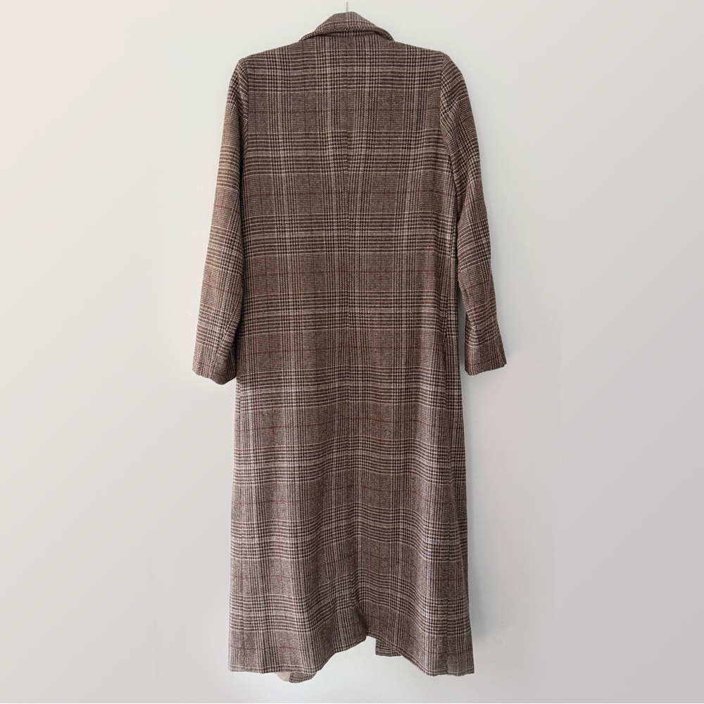 SHEIN Brown Plaid Long Trench Coat - Picture 2 of 11